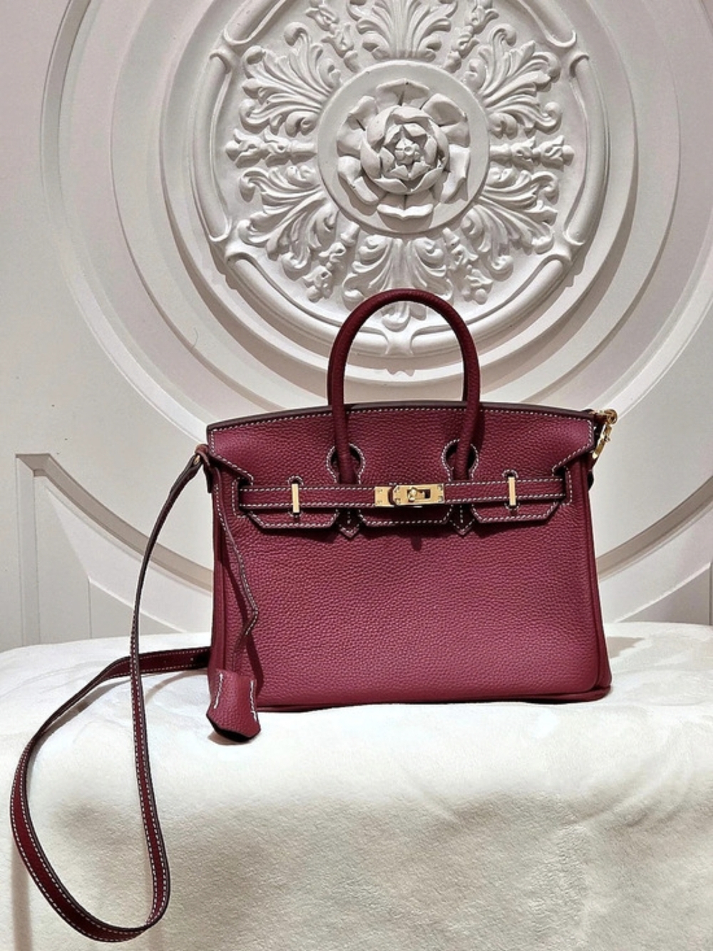 Structured Satchel in Deep raspberry.